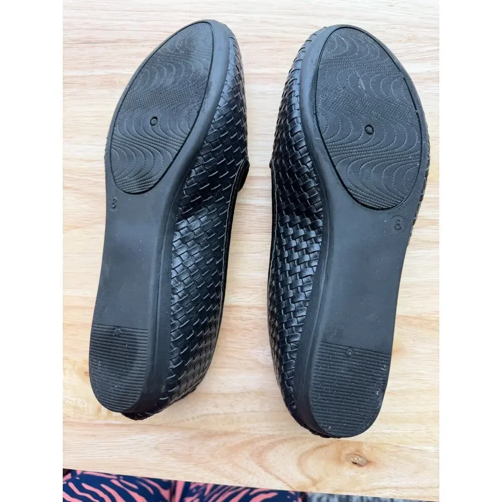 Harborsides Comfort Memory Foam Flat Shoes Black basket weave Faux leather 8